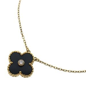Van Cleef & Arpels Vintage Alhambra Holiday Onyx 1PD Diamond Necklace Au750 18K